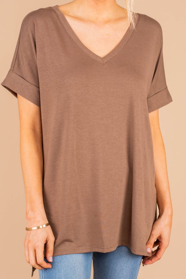 Make Your Life Easy Mocha Brown V-Neck Top Discount - Image 4
