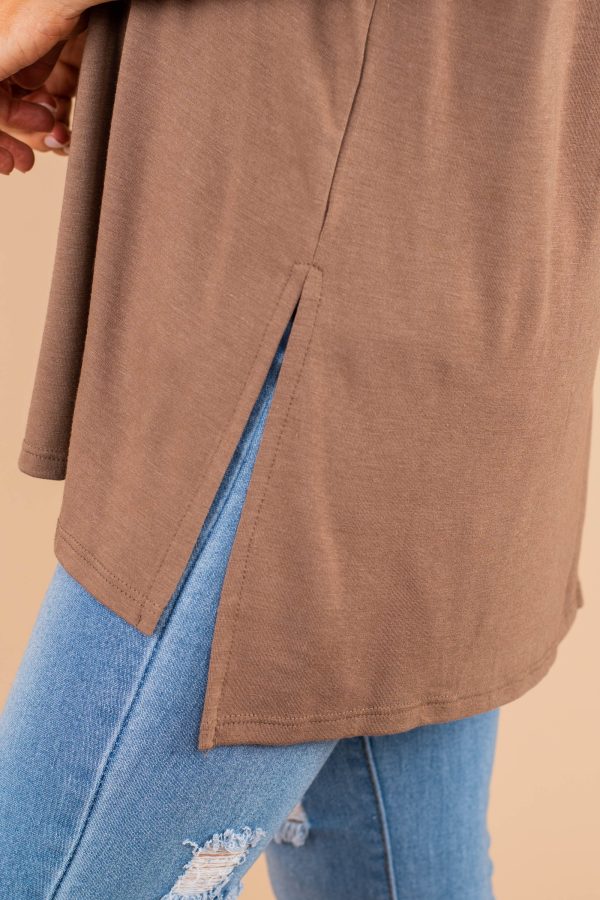 Make Your Life Easy Mocha Brown V-Neck Top Discount - Image 5