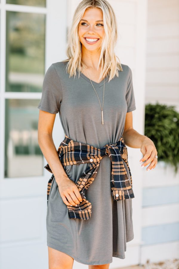 Lean On Me Mid Gray T-shirt Dress For Sale