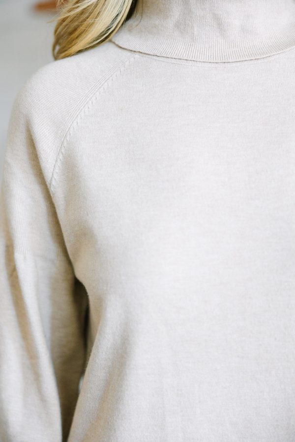 Wherever You Go Oatmeal Brown Turtleneck Sweater Dress Cheap - Image 5