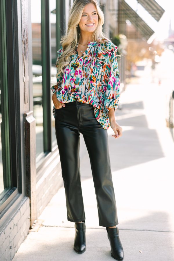 More Than You know Ivory Abstract Blouse Fashion - Image 2