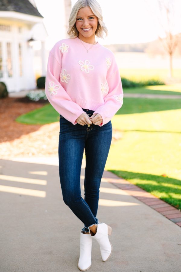 Feeling Femme Light Pink Floral Sweater Online - Image 2