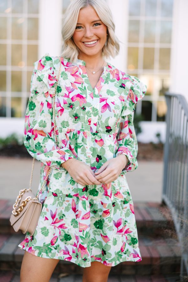 At This Time Green Floral L S Dress Online