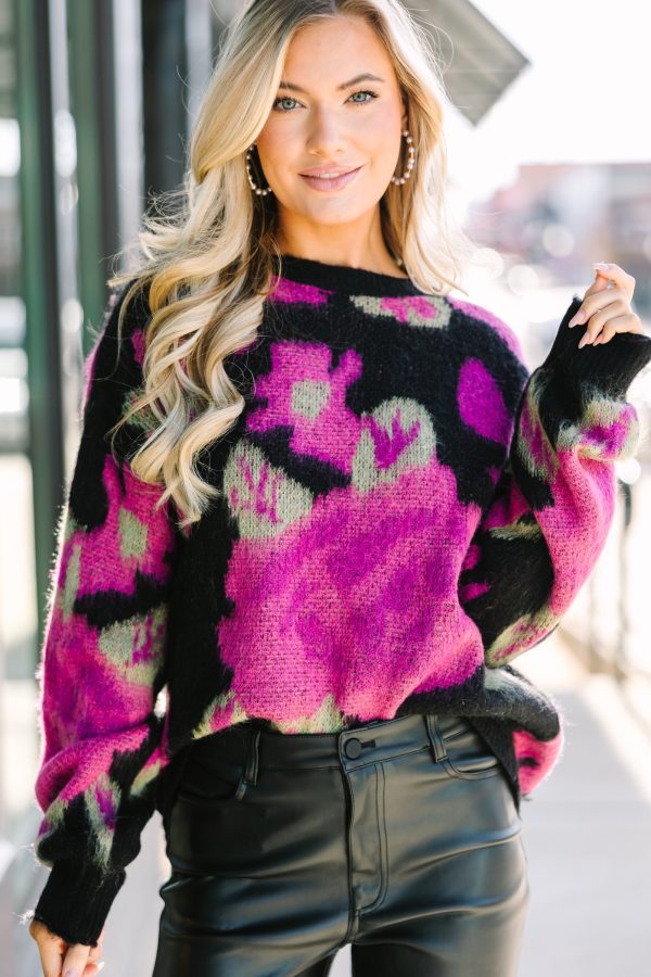 Talk That Talk Black Floral Sweater Cheap