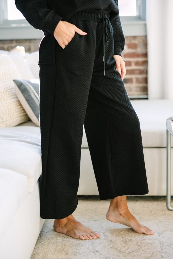 Make Your Day Black Textured Pants Online now
