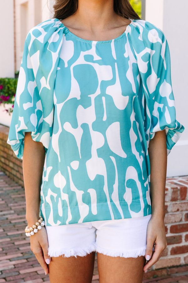 Right On Track Lagoon Green Abstract Blouse Hot on Sale - Image 3