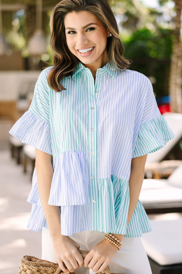Call On You Green Striped Blouse Online