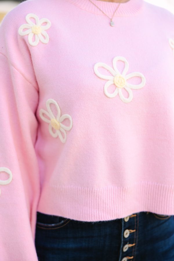 Feeling Femme Light Pink Floral Sweater Online - Image 3
