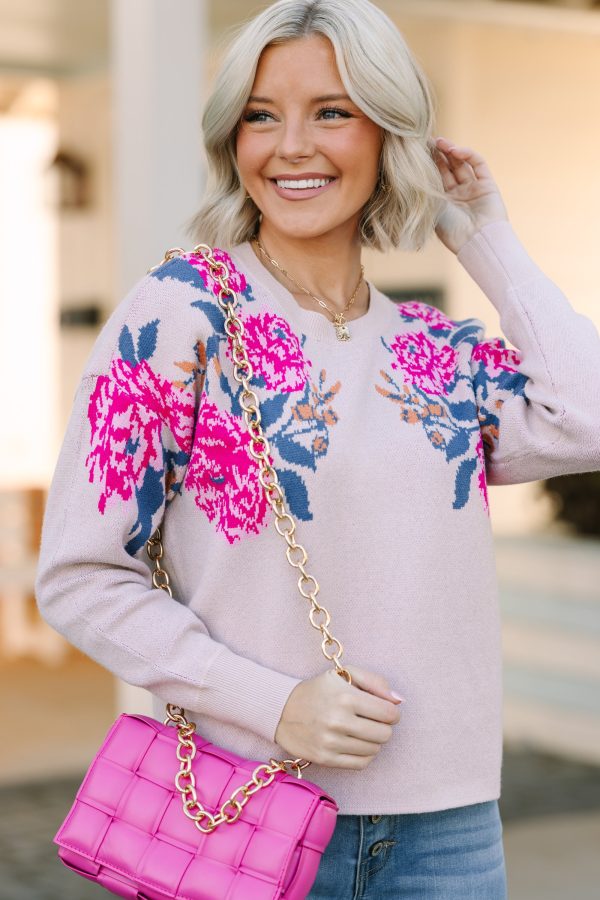 Fate: Happy To See You Blush Pink Floral Sweater Supply