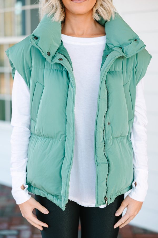 Make It Yours Sage Green Oversized Puffer Vest Discount - Image 3