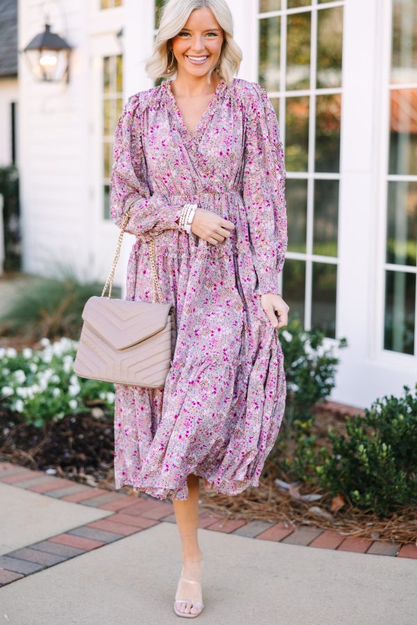 Tell Your Story Dusty Pink Ditsy Floral Midi Dress Supply