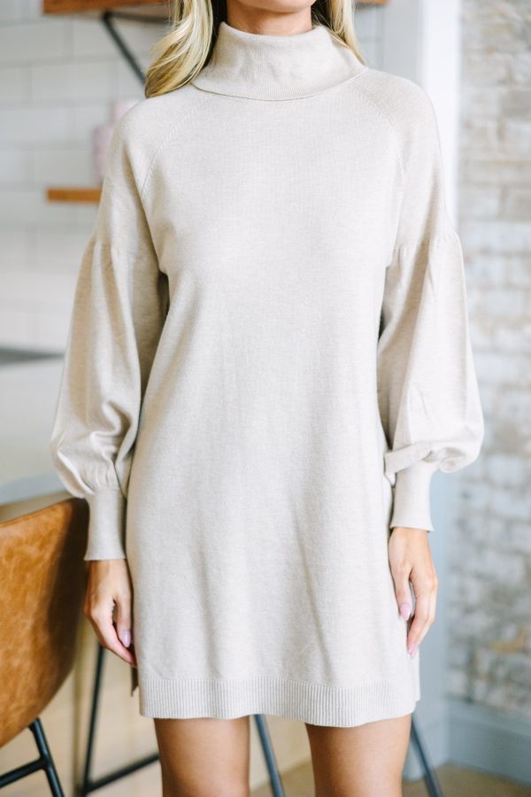 Wherever You Go Oatmeal Brown Turtleneck Sweater Dress Cheap - Image 4