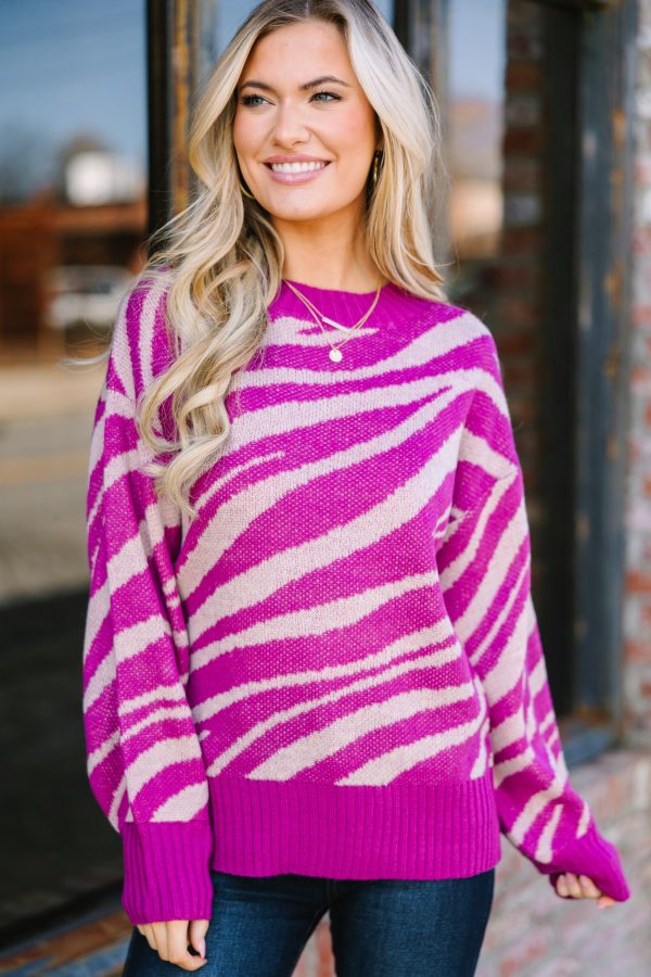 Stand For Love Magenta Purple Zebra Sweater Supply