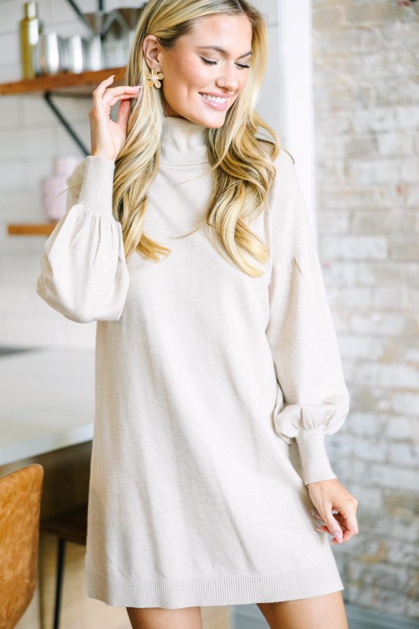 Wherever You Go Oatmeal Brown Turtleneck Sweater Dress Cheap