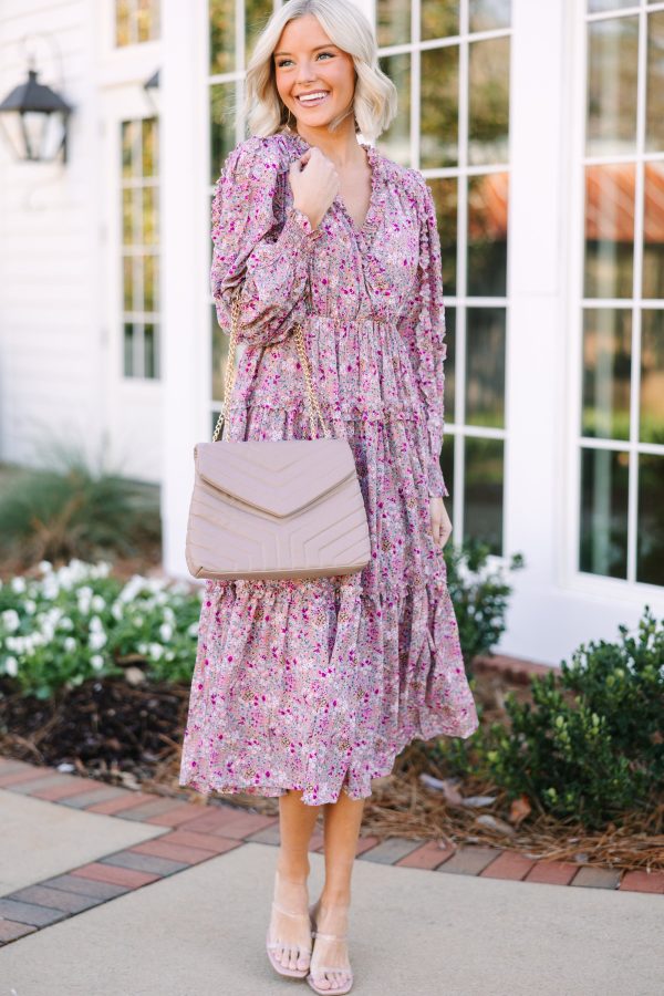 Tell Your Story Dusty Pink Ditsy Floral Midi Dress Supply - Image 2