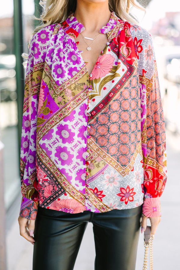 Talk About It Pink Mixed Print Blouse Supply - Image 4