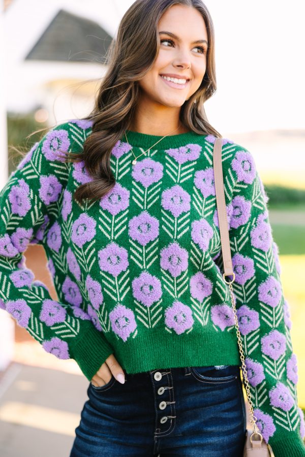 Free Spririt Emerald Green Floral Sweater For Cheap