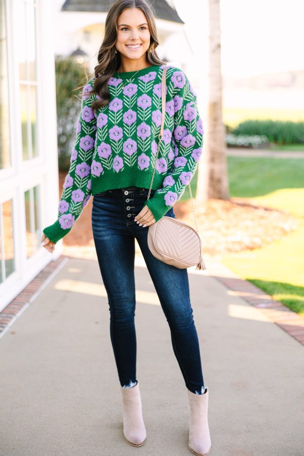 Free Spririt Emerald Green Floral Sweater For Cheap - Image 2