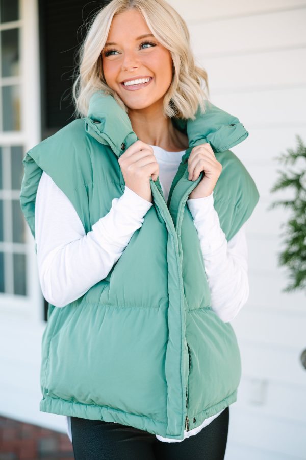 Make It Yours Sage Green Oversized Puffer Vest Discount