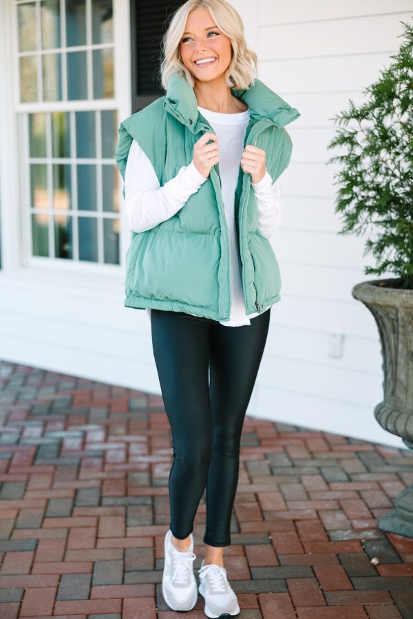 Make It Yours Sage Green Oversized Puffer Vest Discount - Image 2