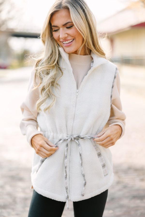 Make You Smile Cream White Sherpa Vest For Discount