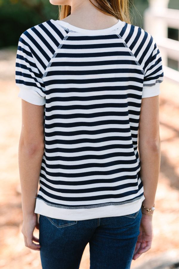 Girls: Play It Safe Navy Blue Striped Tee Online now - Image 4