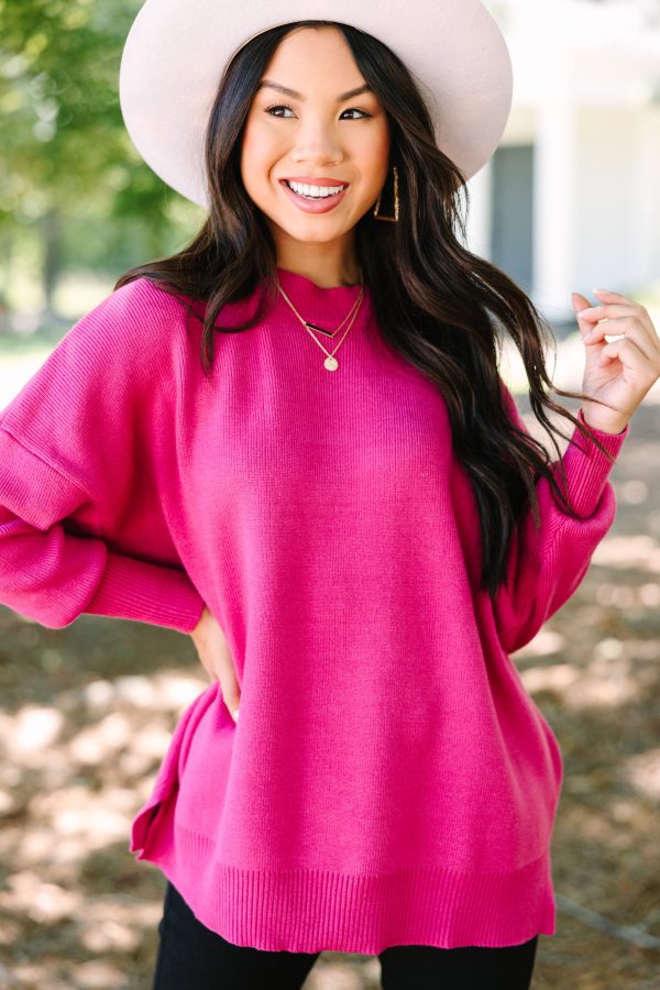 Perfectly You Magenta Pink Mock Neck Sweater For Cheap