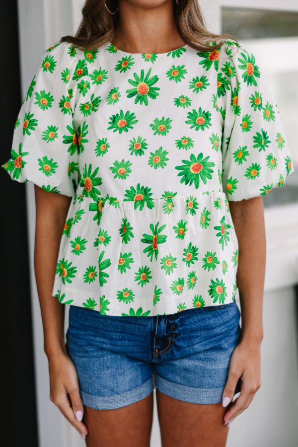 Thinking Of You Green Daisy Floral Top on Sale - Image 3