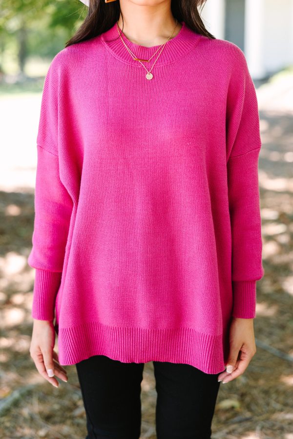 Perfectly You Magenta Pink Mock Neck Sweater For Cheap - Image 3