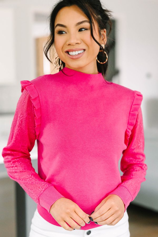 All Around The Way Fuchsia Pink Ruffled Sweater For Cheap