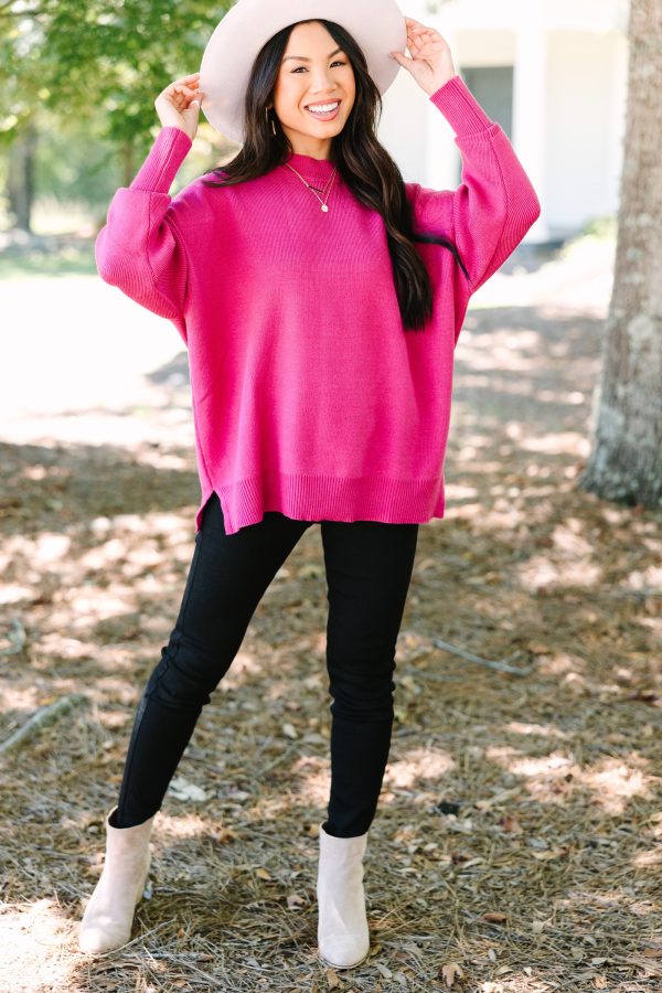 Perfectly You Magenta Pink Mock Neck Sweater For Cheap - Image 2