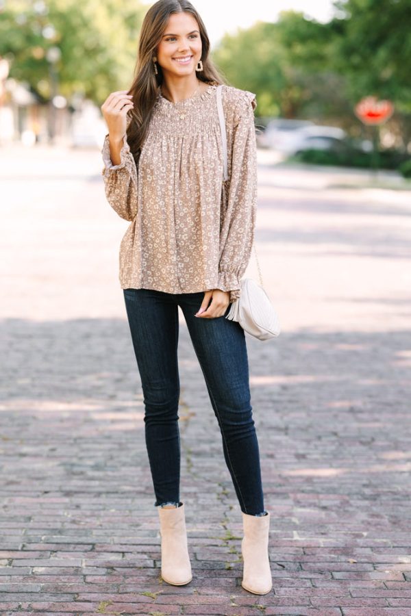 All About You Taupe Brown Floral Blouse Online now - Image 2