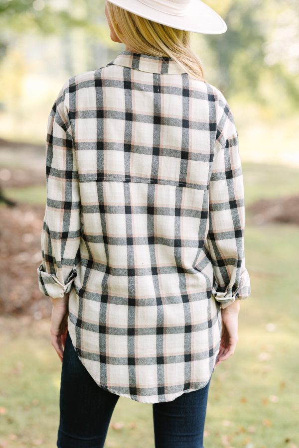 Check It Out Tan Brown Button Down Plaid Top Discount - Image 3