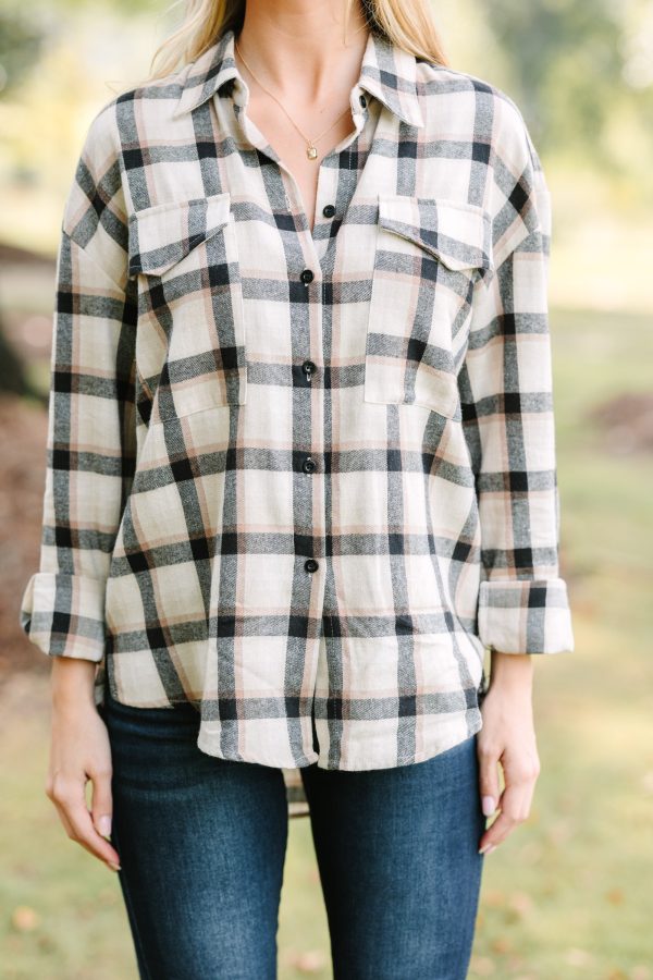 Check It Out Tan Brown Button Down Plaid Top Discount - Image 4