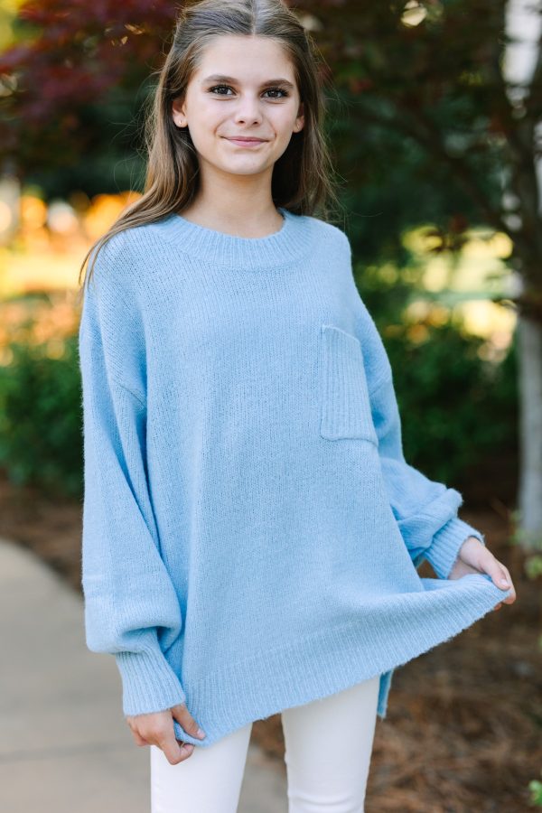 Girls: As It Happens Light Blue Bubble Sleeve Sweater Online now
