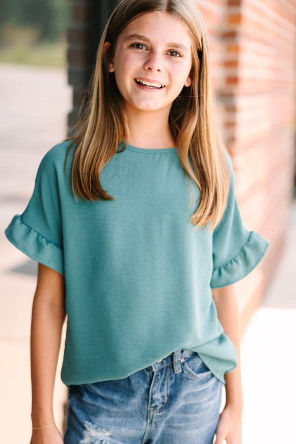 Girls: All I Ask Forest Green Ruffled Top Discount