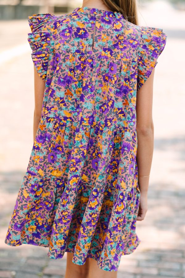 Girls: Make My Day Purple Floral Babydoll Dress Online Sale - Image 4
