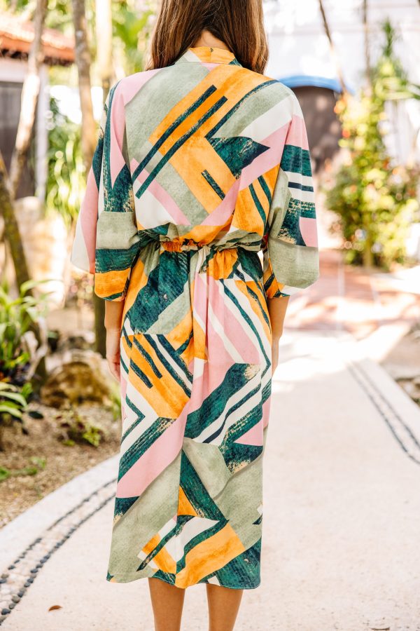 Vintage Resort Green Abstract Midi Dress Cheap - Image 4