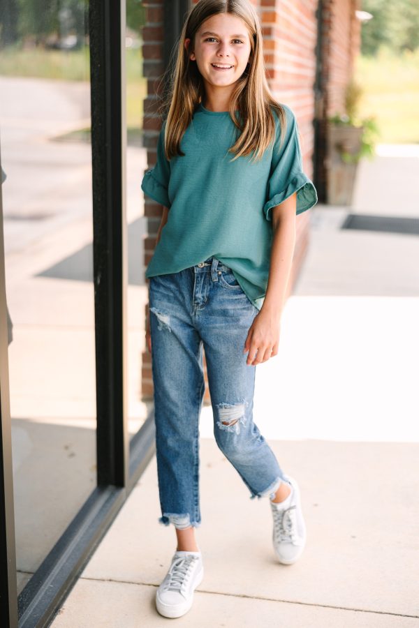 Girls: All I Ask Forest Green Ruffled Top Discount - Image 2