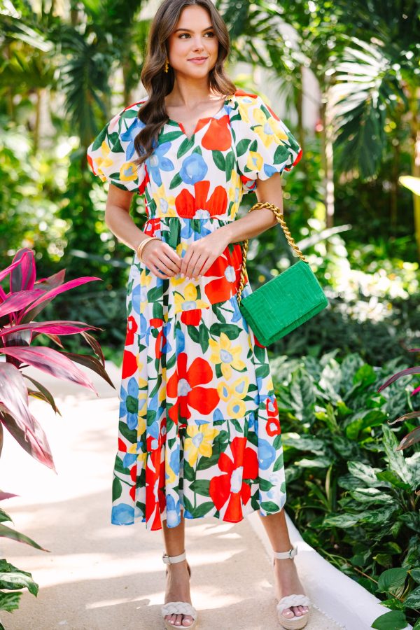 Odds Are In Your Favor Off White Floral Midi Dress Fashion