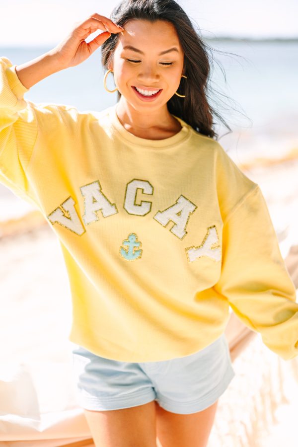Vacay Yellow Varsity Corded Sweatshirt For Cheap