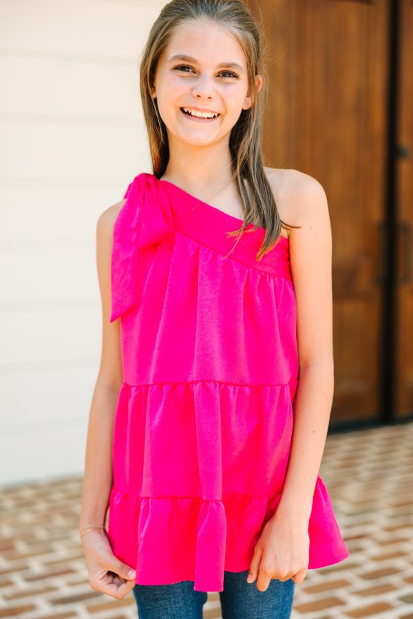 Girls: Protect Your Heart Fuchsia Pink Satin One Shoulder Tank For Cheap