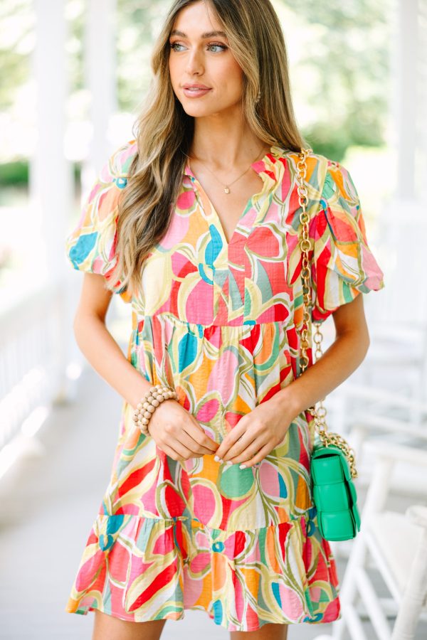 Working On You Pink Abstract Babydoll Dress For Cheap