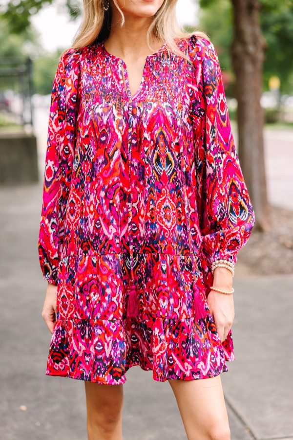 Keep You Happy Fuchsia Pink Abstract Babydoll Dress Online Sale - Image 3