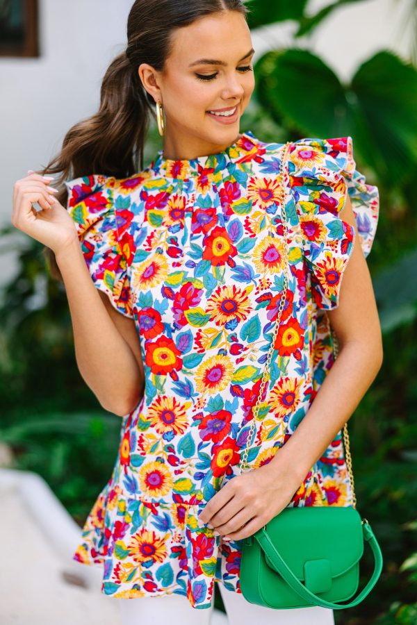 Bold Moves White Floral Blouse Online