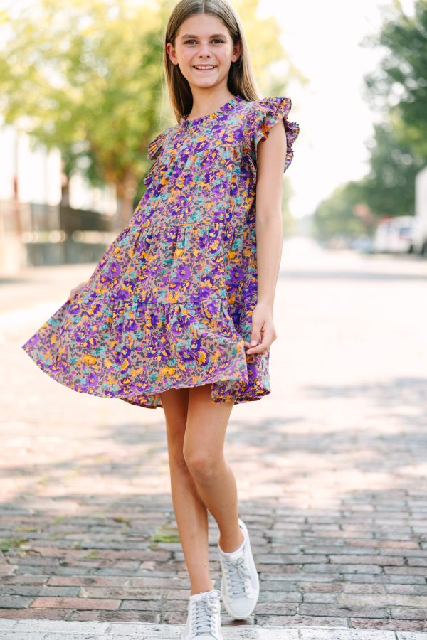 Girls: Make My Day Purple Floral Babydoll Dress Online Sale - Image 2