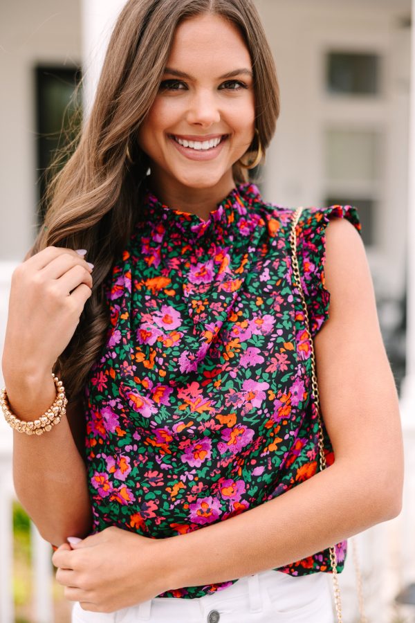 Put It To The Test Black Ditsy Floral Tank Cheap