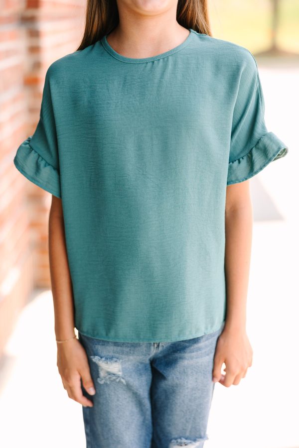 Girls: All I Ask Forest Green Ruffled Top Discount - Image 3