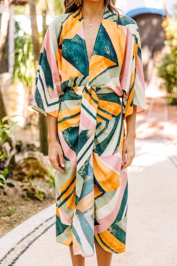 Vintage Resort Green Abstract Midi Dress Cheap - Image 3
