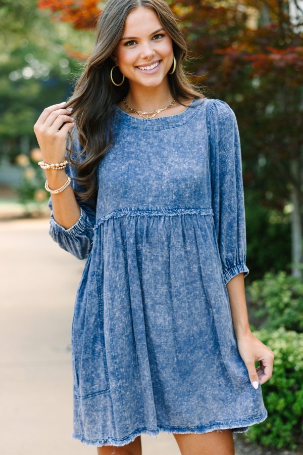 Taking It Easy Navy Blue Babydoll Dress Cheap